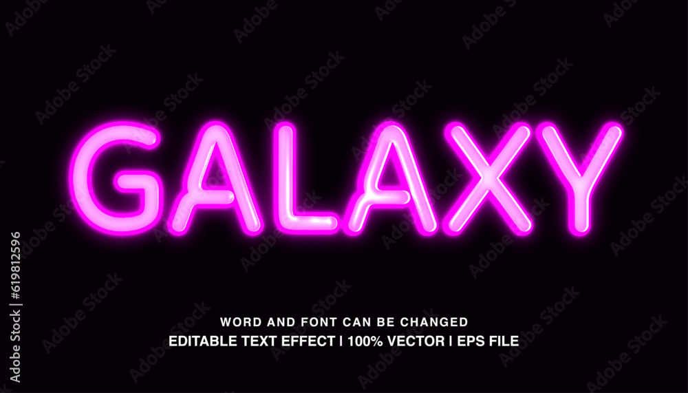 Galaxy ​editable text effect template, pink neon light futuristic style vector premium typeface