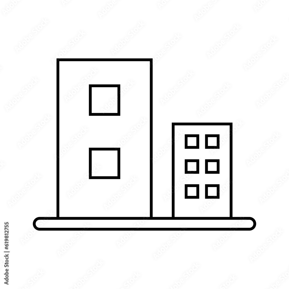 Two simple buildings icon. Vector.