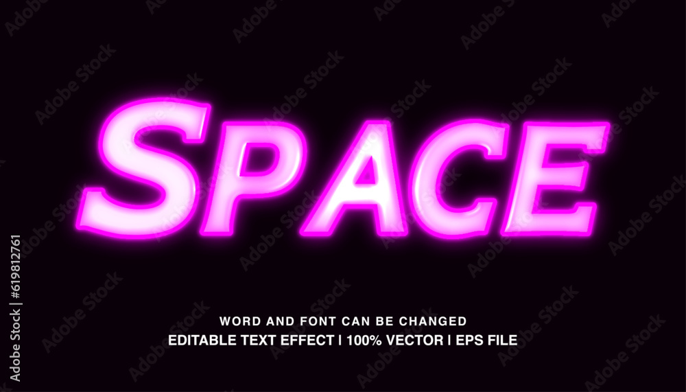 Space ​editable text effect template, purple neon light futuristic style vector premium typeface