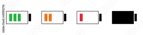 Battery icon set by charging status. Charging level icon set. Vector.