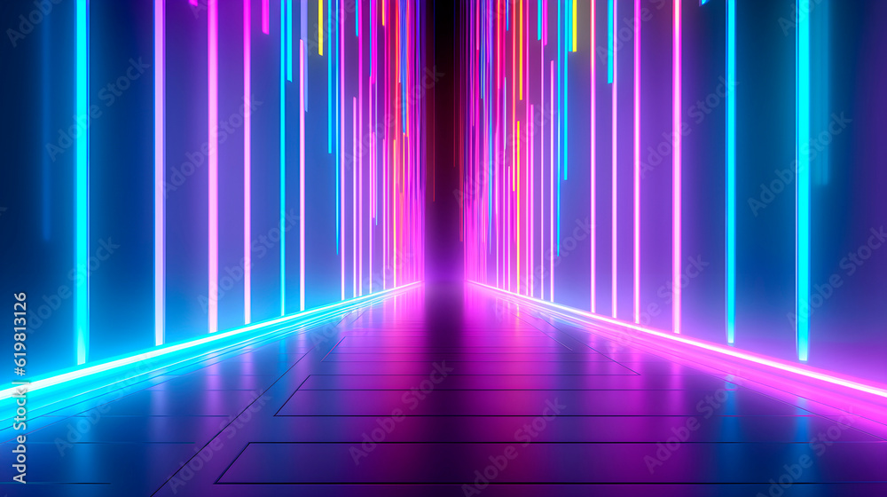 Abstract futuristic 3d neon glowing in the dark background, Neon lines or rays minimalist stage background. virtual cyberspace neon lighting wall. Abstract futuristic 3d neon glowing in the dark background, Neon lines or rays minimalist stage background. virtual cyberspace neon lighting wall.