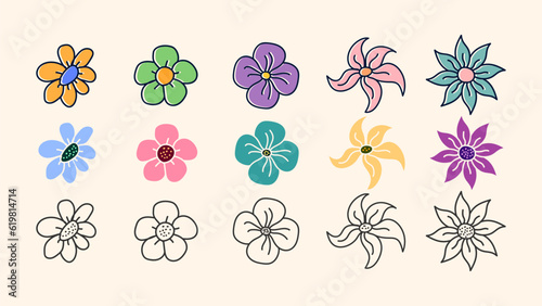 set of flowers on white for greeting cards, Easter, thanksgiving. Hand drawn elements