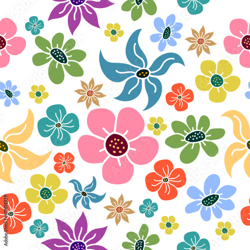 Hand drawn seamless pattern with colorful flowers vector design. Perfect for textile prints