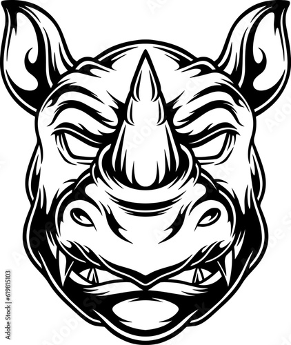 hand drawn line art illustration of Rhino mascot head logo