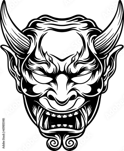 hand drawn line art illustration of scary devil mascot illustration
