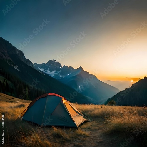 Serenade of Solitude: Experience the Enchanting Romance of a Mountain Sunset Camping Retreat! © 47Media