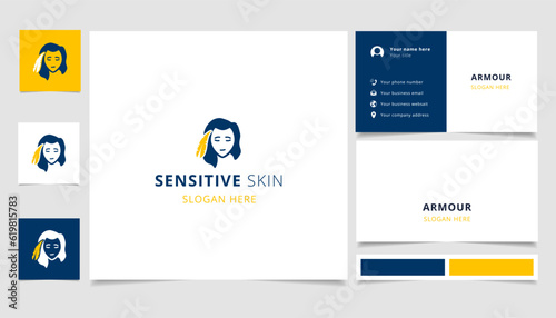 Sensitive skin logo design with editable slogan. Branding book and business card template.