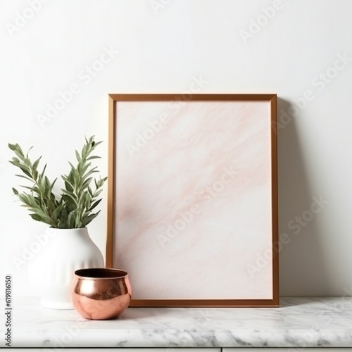 Blank photo frame mock up on table Generative AI 