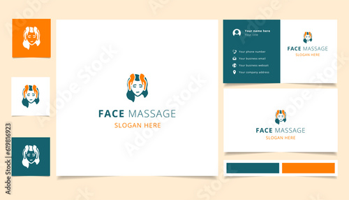 Face massage logo design with editable slogan. Branding book and business card template.