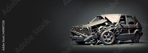 Collision of cars, car accident on the street, damaged car after a collision. AI