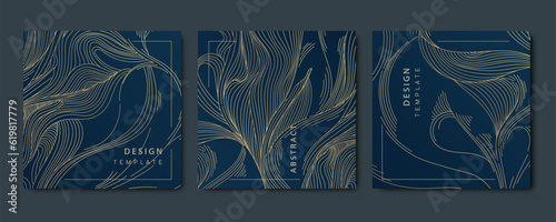 Vector set of abstract luxury golden square cards, wave post templates ...