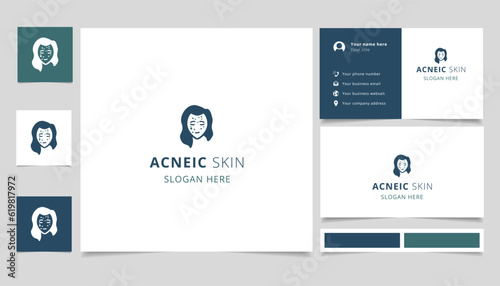 Acneic skin logo design with editable slogan. Branding book and business card template.