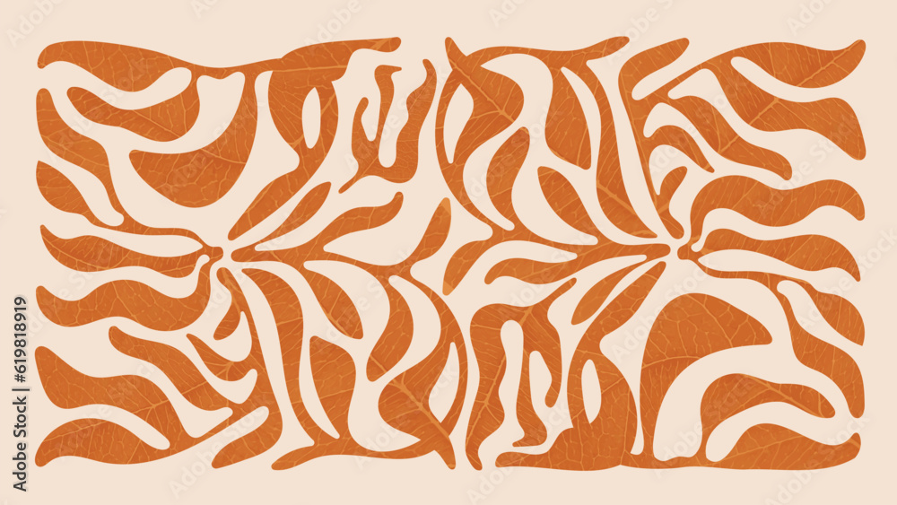 Abstract art autumn background vector. Botanic fall season hand drawn pattern design with leaves branch. Simple contemporary style illustrated Design for fabric, print, cover, banner, wallpaper.