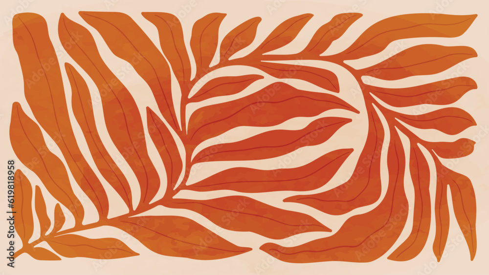 Abstract art autumn background vector. Botanic fall season hand drawn pattern design with leaves, branch. Simple contemporary style illustrated Design for fabric, print, cover, banner, wallpaper.