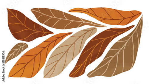 Abstract art autumn background vector. Botanic fall season hand drawn pattern design with leaves branches. Simple contemporary style illustrated Design for fabric, print, cover, banner, wallpaper.