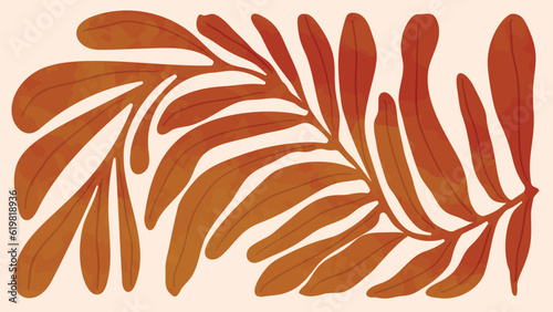 Abstract art autumn background vector. Botanic fall season hand drawn pattern design with leaves branch. Simple contemporary style illustrated Design for fabric, print, cover, banner, wallpaper.