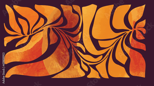 Abstract art autumn background vector. Botanic fall season hand drawn pattern design with leaves branch. Simple contemporary style illustrated Design for fabric, print, cover, banner, wallpaper.