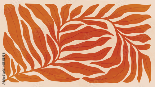 Abstract art autumn background vector. Botanic fall season hand drawn pattern design with leaves, branch. Simple contemporary style illustrated Design for fabric, print, cover, banner, wallpaper.