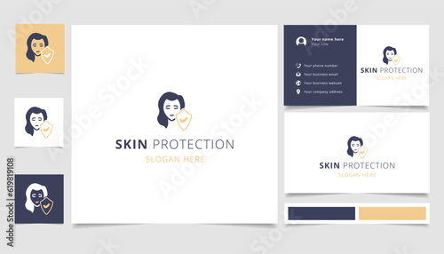 Skin protection logo design with editable slogan. Branding book and business card template.