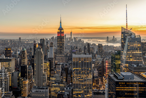 New York City skyline at sunset aerial view © Aurora East Media