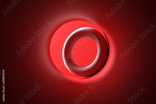 Close-up of a white ring in a red tunnel. 3d rendering illustration