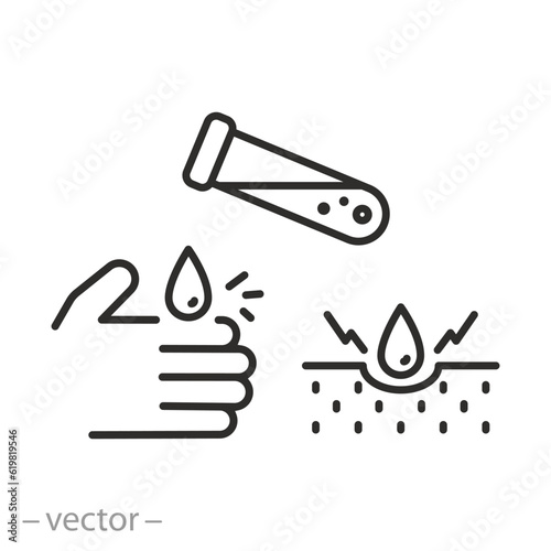 acid hit on the hand icon, burning hand, chemical burn skin, thin line symbol on white background - editable stroke vector illustration