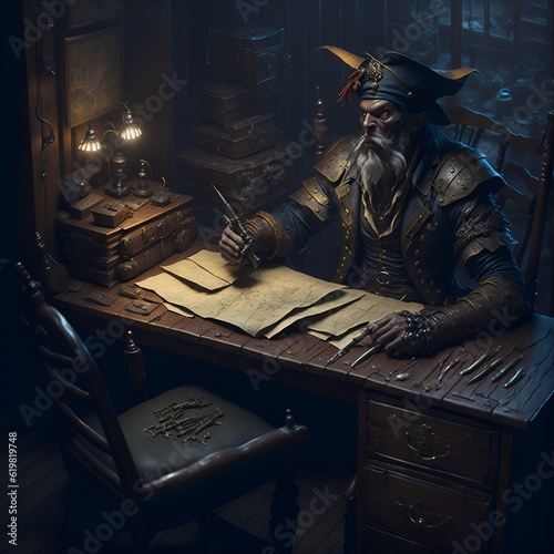 A pirate working at his desk photo