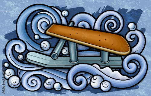 Cartoon cute doodle hand drawn sled illustration.