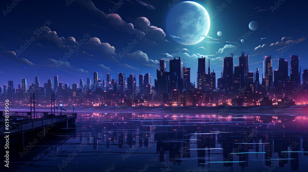Dark purple background for the cyberpunk city of the future game. Night illustration, Generative AI