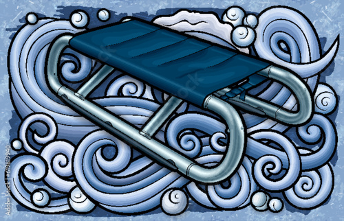 Cartoon cute doodle hand drawn sled illustration.