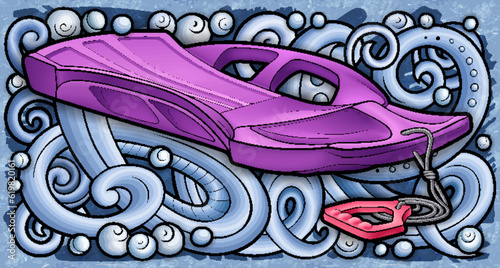 Cartoon cute doodle hand drawn sled illustration.