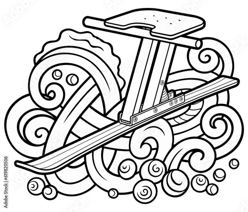 Cartoon cute doodle hand drawn sled illustration.