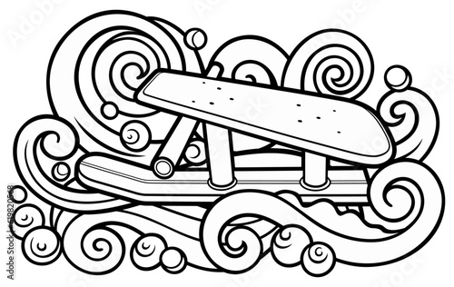 Cartoon cute doodle hand drawn sled illustration.