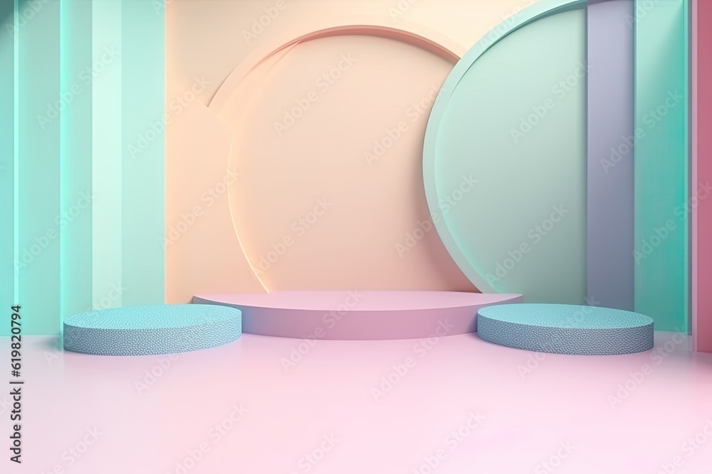 Stand podium wall scene pastel color background, geometric shape for product display presentation.