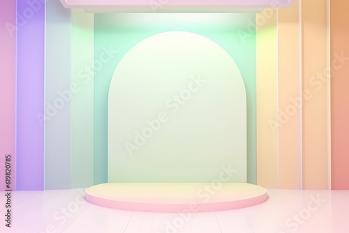 Stand podium wall scene pastel color background, geometric shape for product display presentation. © PimPhoto