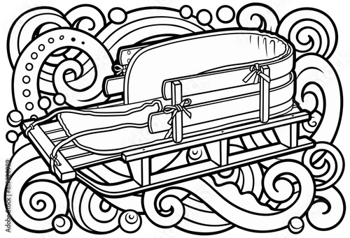 Cartoon cute doodle hand drawn sled illustration.