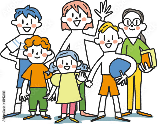 1年生から6年生の元気な小学生　セット　イラスト素材
