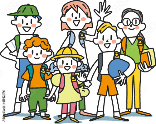 1年生から6年生の元気な小学生　セット　イラスト素材

