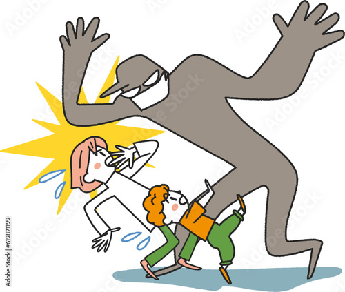 不審者に襲われる小学生　イラスト素材	

