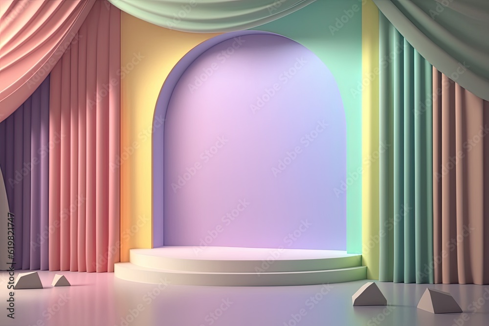 Stand podium wall scene pastel color background, geometric shape for product display presentation. Stand podium wall scene pastel color background, geometric shape for product display presentation.