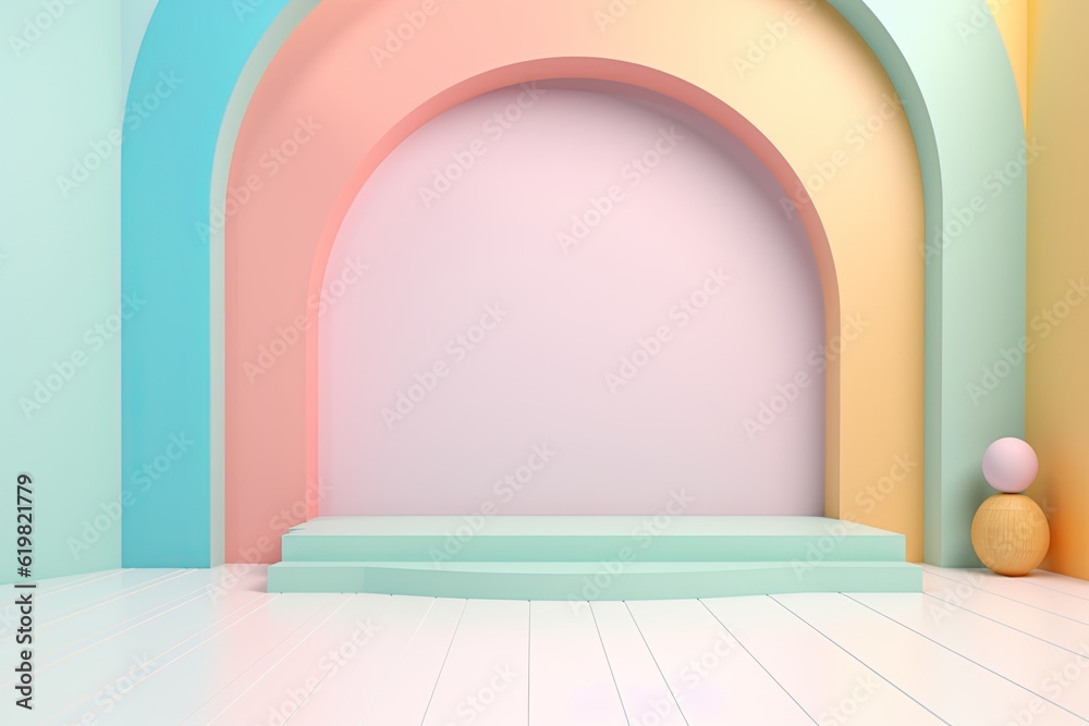 Stand podium wall scene pastel color background, geometric shape for product display presentation. Stand podium wall scene pastel color background, geometric shape for product display presentation.