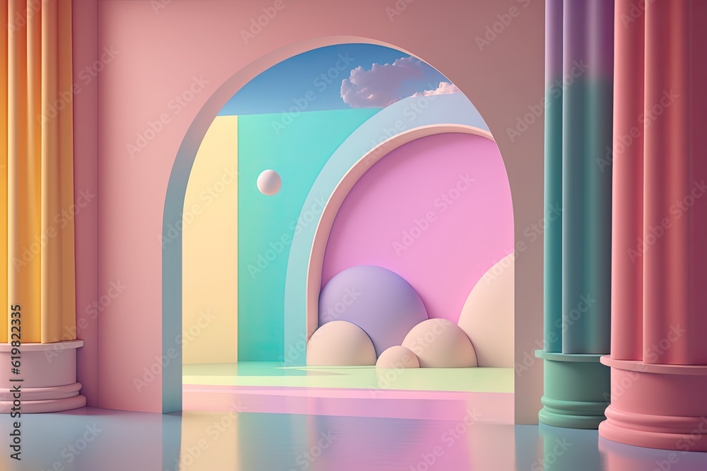 Fototapeta premium Stand podium wall scene pastel color background, geometric shape for product display presentation.