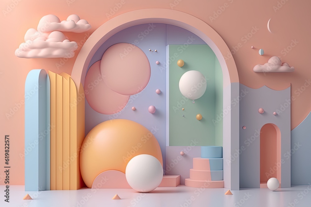 Fototapeta premium Stand podium wall scene pastel color background, geometric shape for product display presentation.