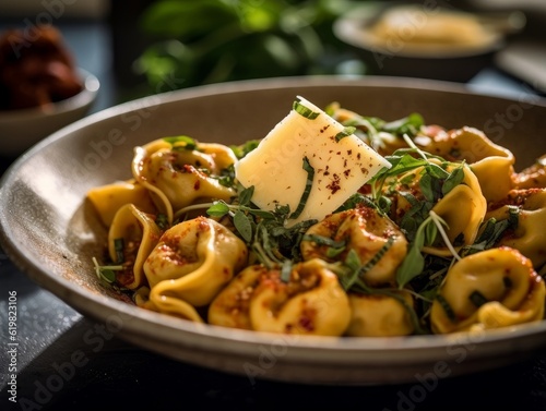 tortelloni with a mix of cheeses and herbs on a plate
