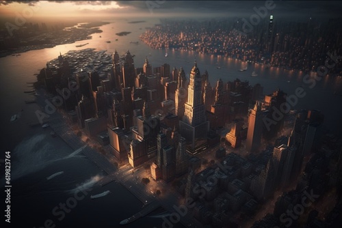 Aerial View of New York City at Dusk  Generative AI