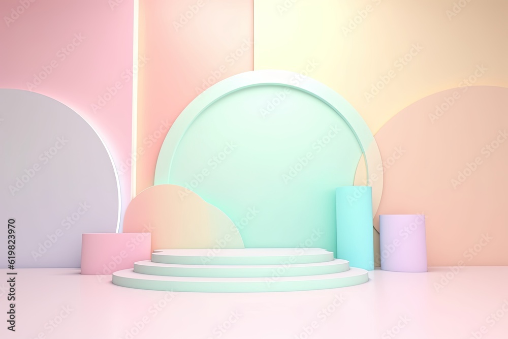 Stand podium wall scene pastel color background, geometric shape for product display presentation. Minimal scene for mockup products, stage showcase, promotion display. Stand podium wall scene pastel color background, geometric shape for product display presentation. Minimal scene for mockup products, stage showcase, promotion display.