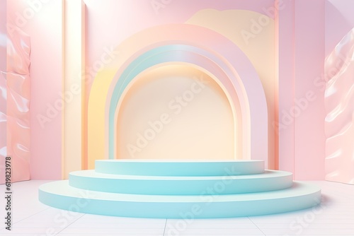 Stand podium wall scene pastel color background  geometric shape for product display presentation. Minimal scene for mockup products  stage showcase  promotion display.