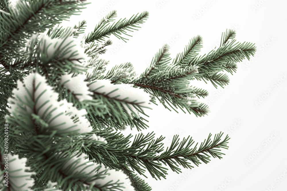 Christmas Tree Branches on White Background, Generative AI