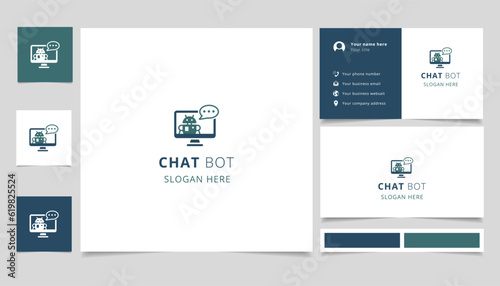 Chat bot logo design with editable slogan. Branding book and business card template.