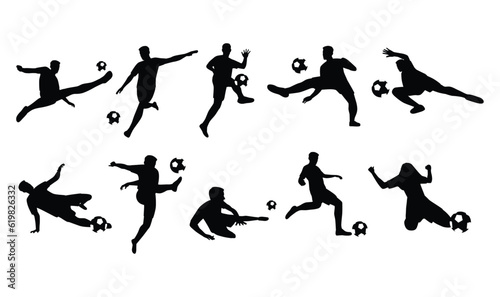 Man soccer player or football player doing different variation. Flat vector illustration isolated on white background